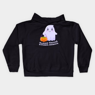 Sweet Haunt - Charming Ghost with Pumpkin Bucket Kids Hoodie